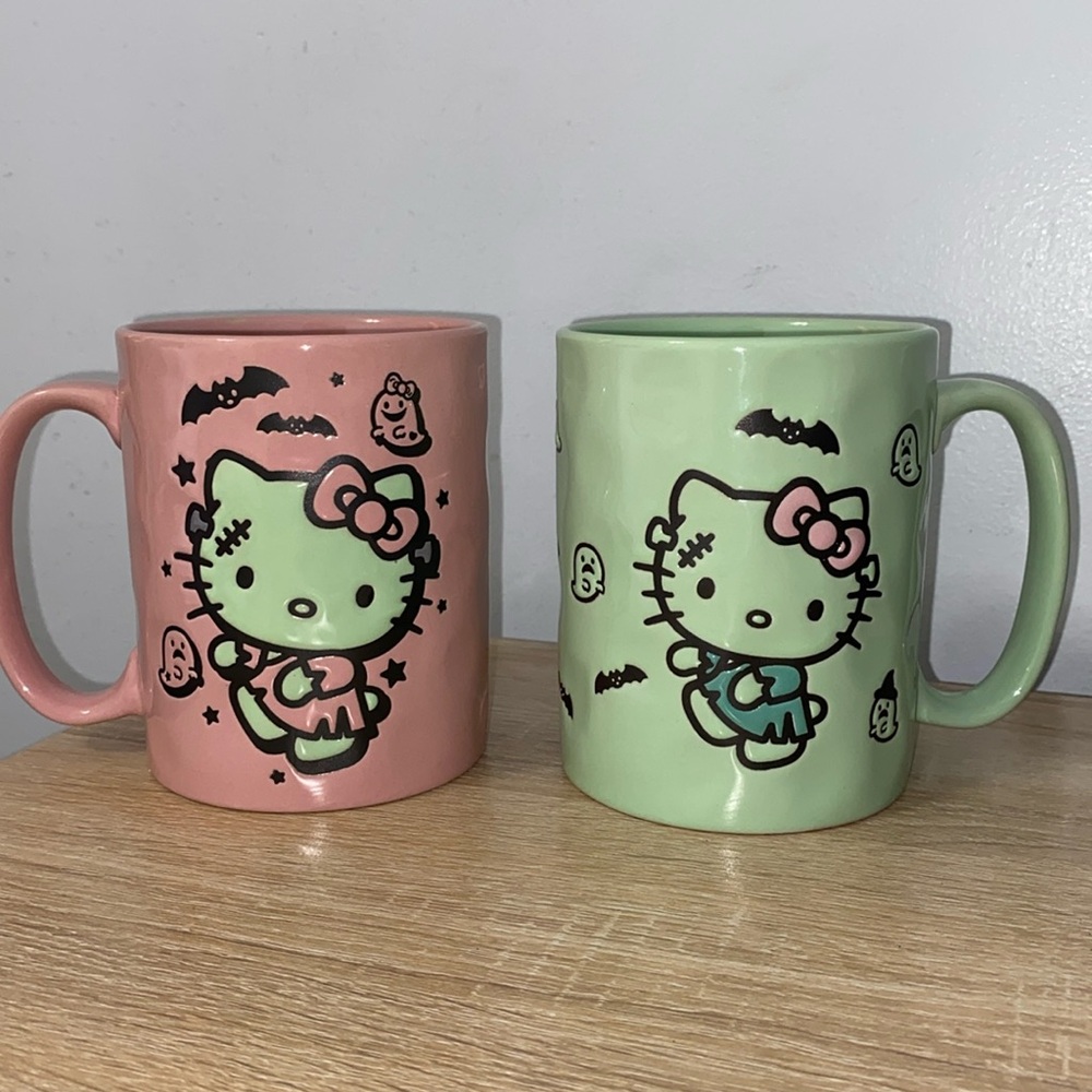 Hello Kitty Halloween Pink and Green Frankenstein Mugs Set NWT